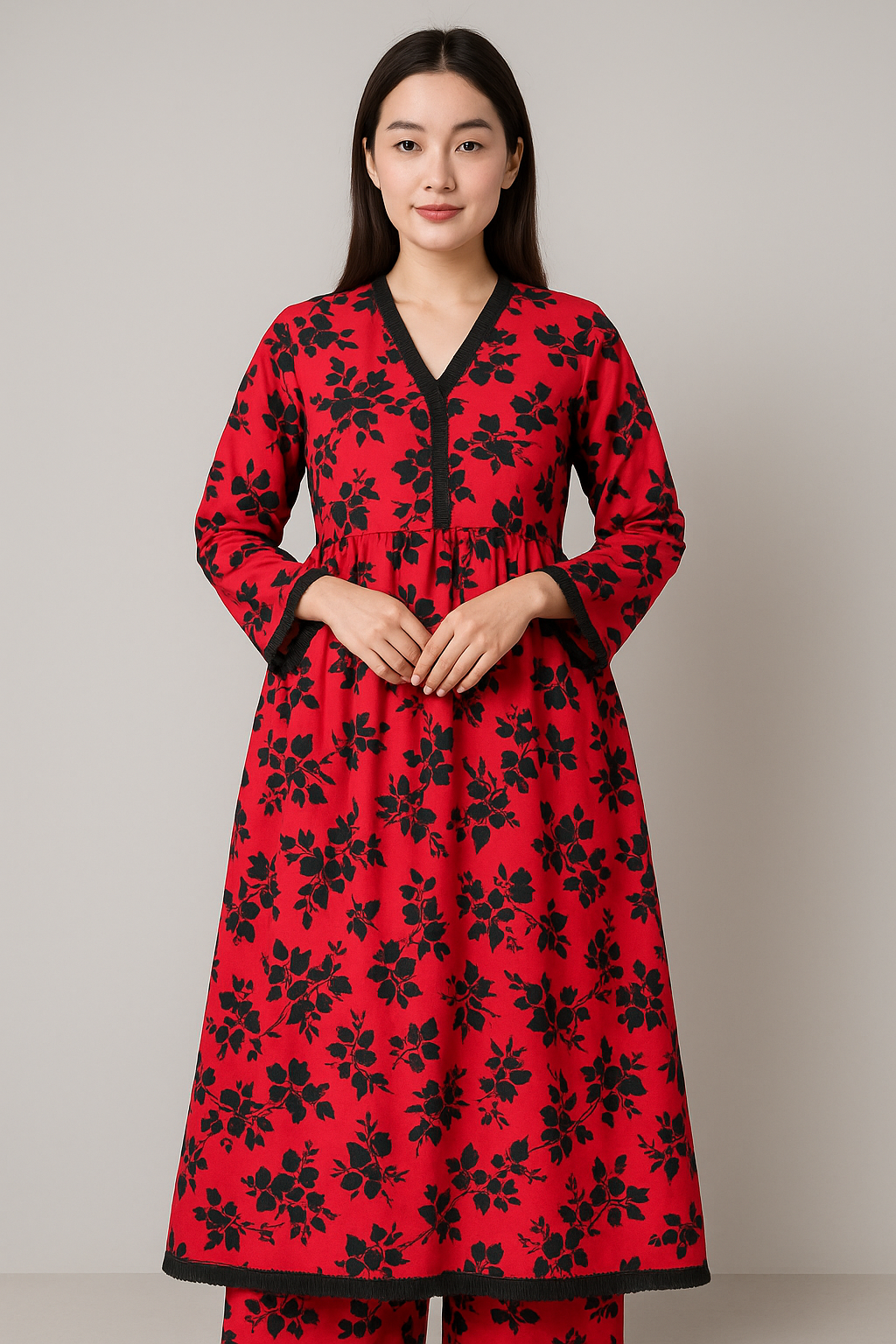 stiched winter cotton Allover Digital Printed 2Pc Dress Free Size